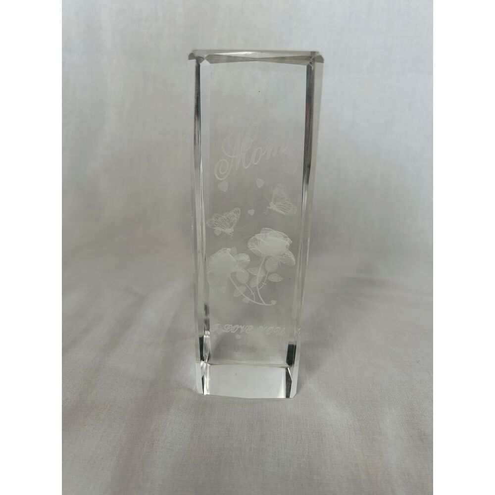 Mom I Love You Gift/Paperweight, Mother's Day Gift, Engraved, Roses, Crystal